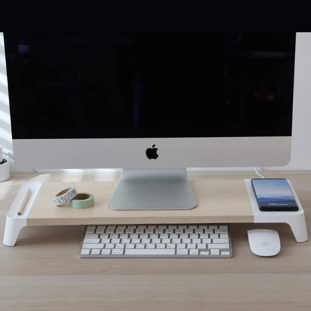 Rialzo per monitor in legno con caricatore wireless - Colore bianco -  Serena Group