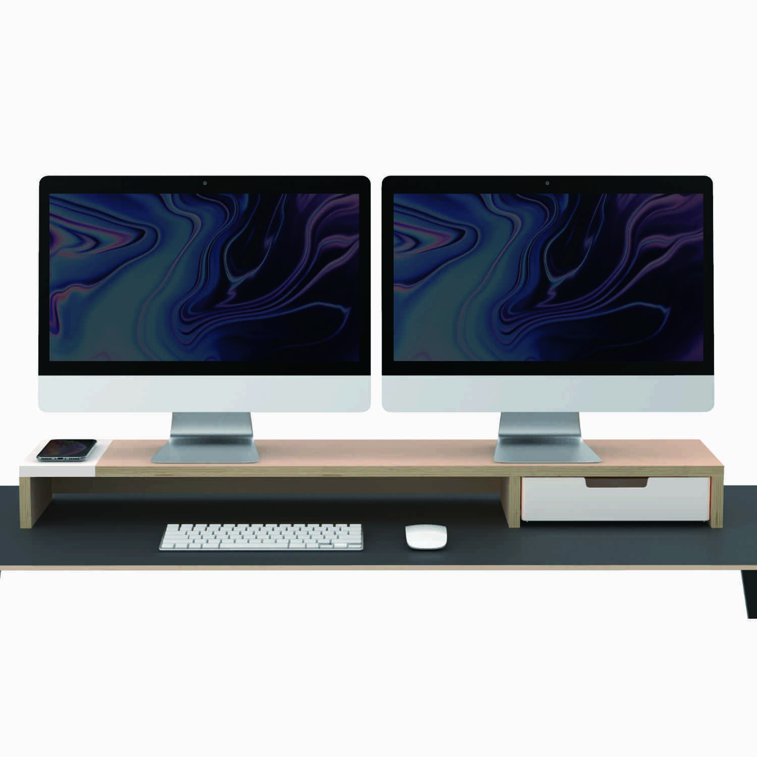 Rialzo per 2 monitor con caricatore wireless e hub USB - Colore bianco -  Serena Group